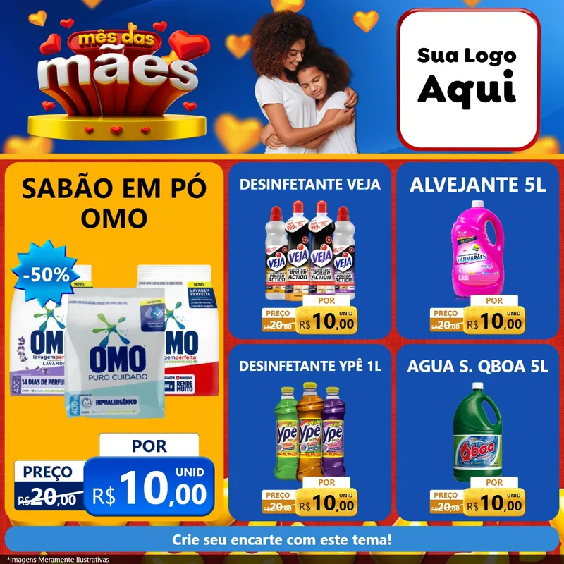 Modelo de Rede Social para Feed Facebook com o tema Mês das Mães para Produtos de Limpeza
