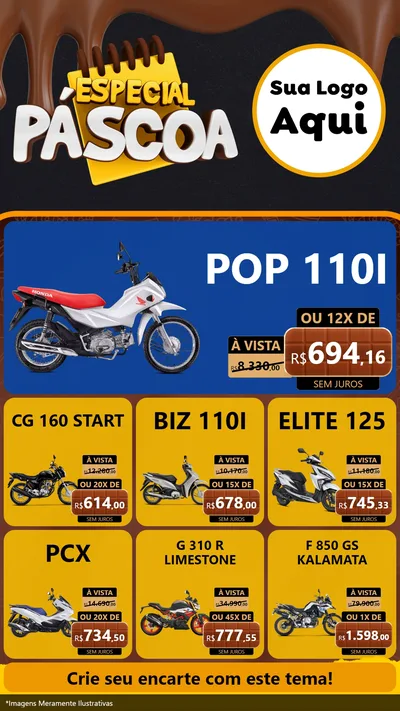 Modelo de Rede Social para Stories com o tema Especial Páscoa para Concessionaria de Motos