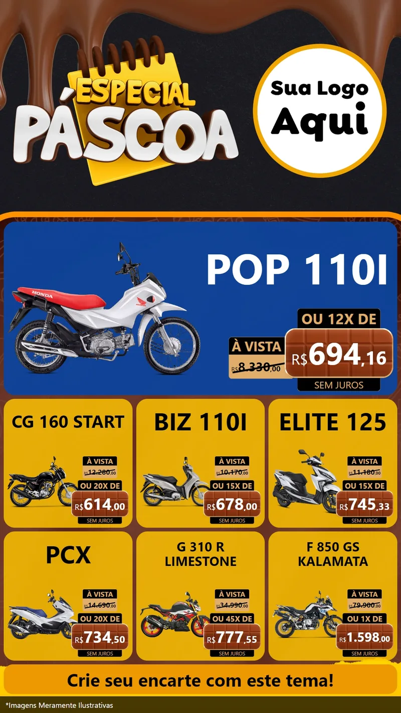 Modelo de Rede Social para Stories com o tema Especial Páscoa para Concessionaria de Motos