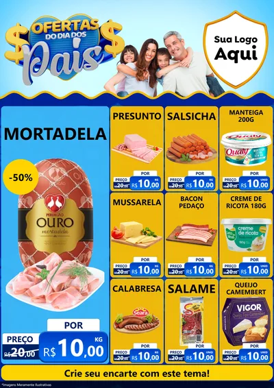 Modelo de Encarte para Encarte A4 Vertical com o tema Ofertas do Dia dos Pais para Frios e Laticínios