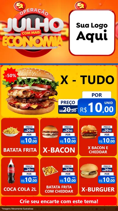 Modelo de Rede Social para Stories com o tema Operação Julho Com Mais Economia para Hamburgueria