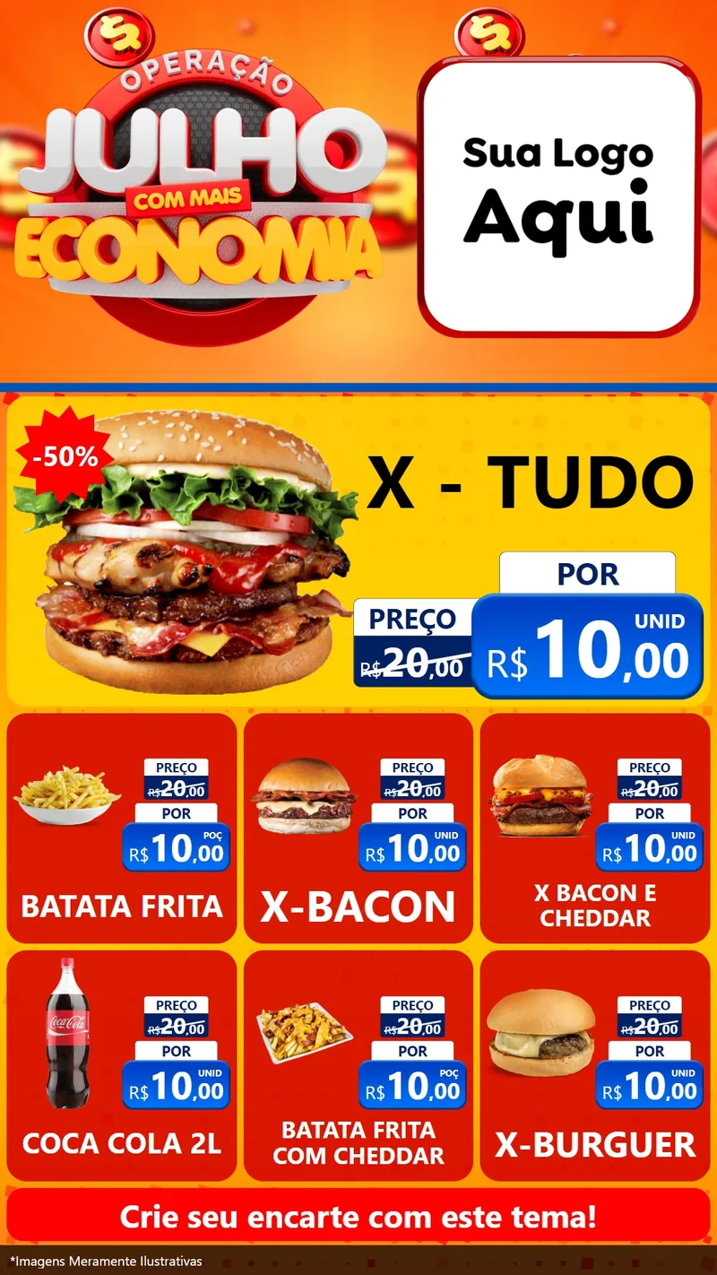 Modelo de Rede Social para Stories com o tema Operação Julho Com Mais Economia para Hamburgueria