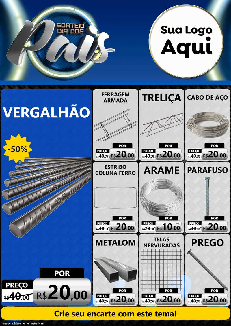 Modelo de Encarte para Encarte A4 Vertical com o tema Sorteio Dia Dos Pais para Ferragens