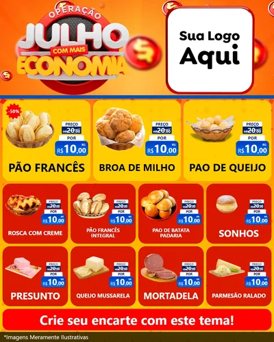 Modelo de Rede Social para Feed Instagram com o tema Operação Julho Com Mais Economia para Padaria