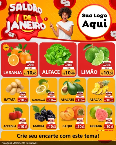 Modelo de Rede Social para Feed Instagram com o tema Saldão de Janeiro para Hortifrúti