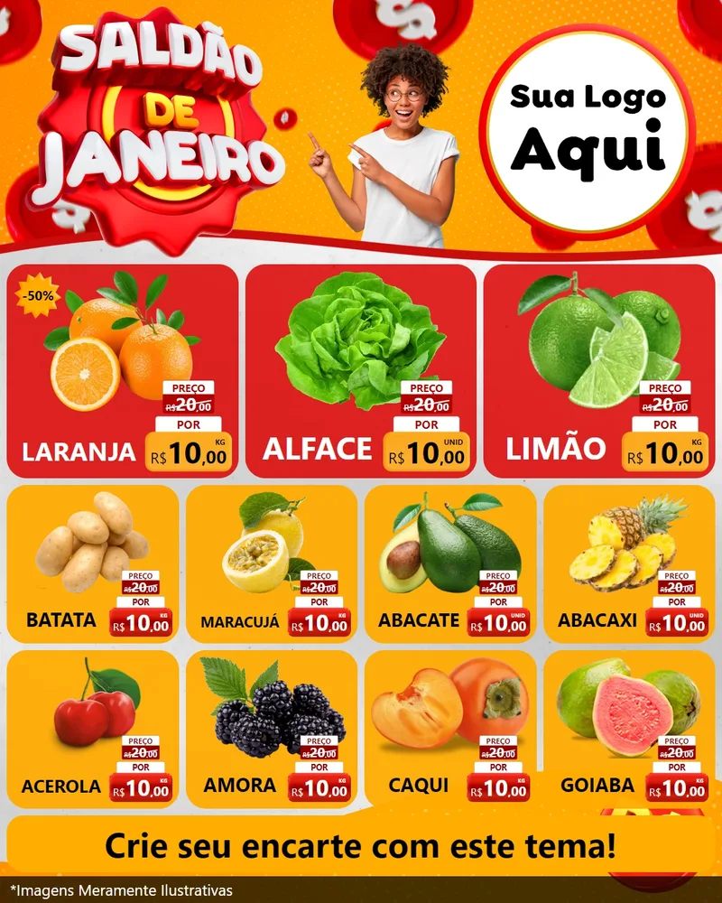 Modelo de Rede Social para Feed Instagram com o tema Saldão de Janeiro para Hortifrúti