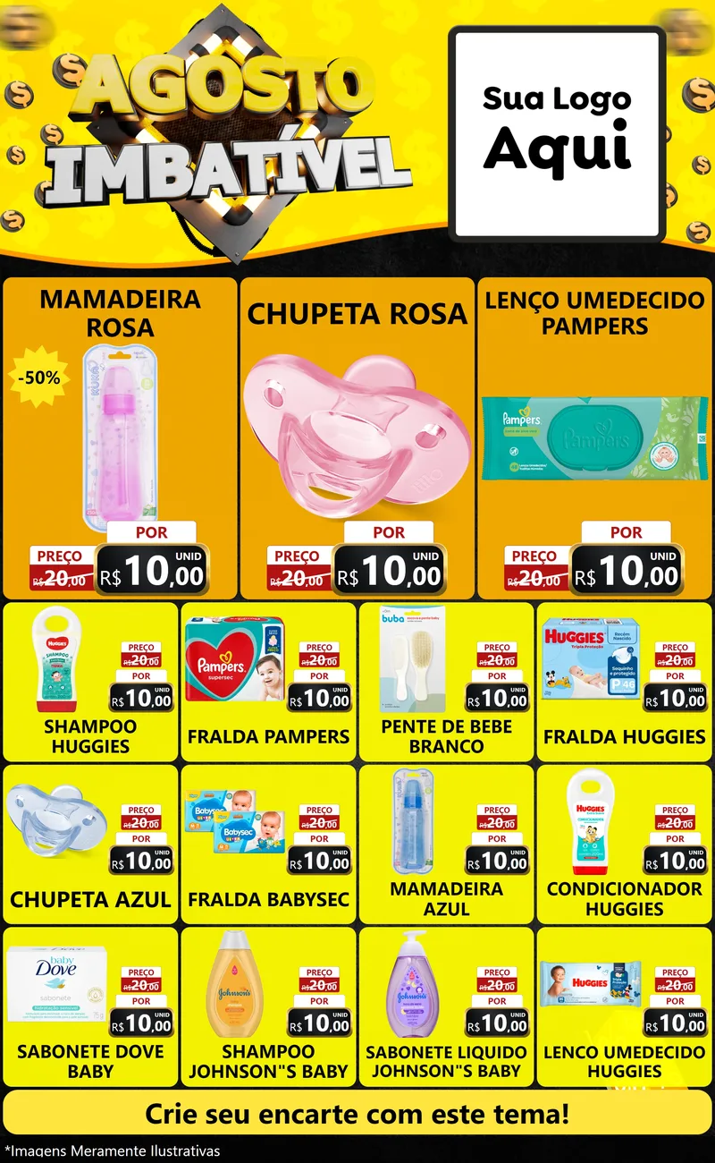 Modelo de Encarte para Encarte Grande com o tema Agosto Imbatível para Bebês