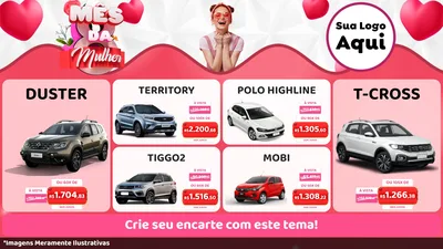 Modelo de TV para TV Horizontal com o tema Mês da Mulher para Concessionaria de Carros