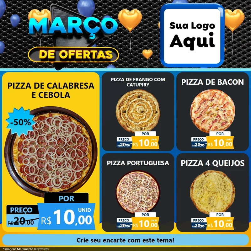 Modelo de Rede Social para Feed Facebook com o tema Março de Ofertas para Pizzaria