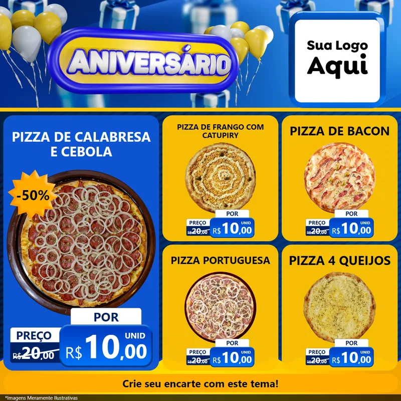 Modelo de Rede Social para Feed Facebook com o tema Aniversário para Pizzaria
