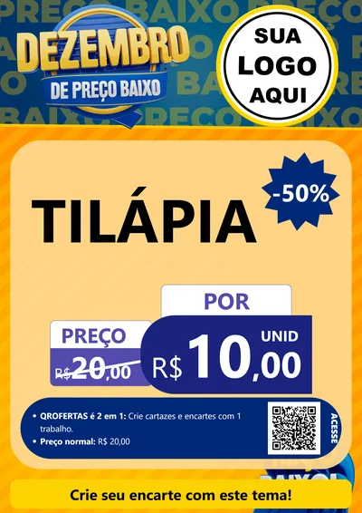 Modelo de Cartaz para Cartaz A4 Vertical com o tema Dezembro de Preço Baixo para Peixaria