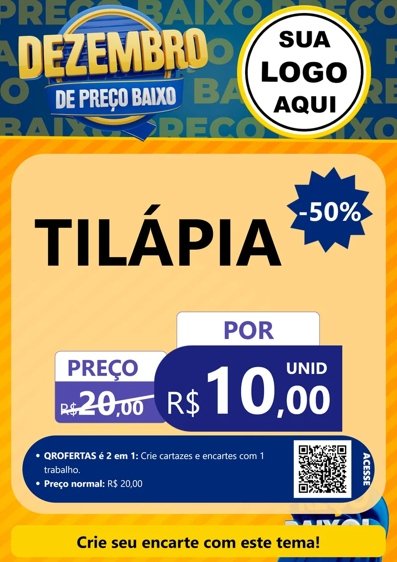 Modelo de Cartaz para Cartaz A4 Vertical com o tema Dezembro de Preço Baixo para Peixaria