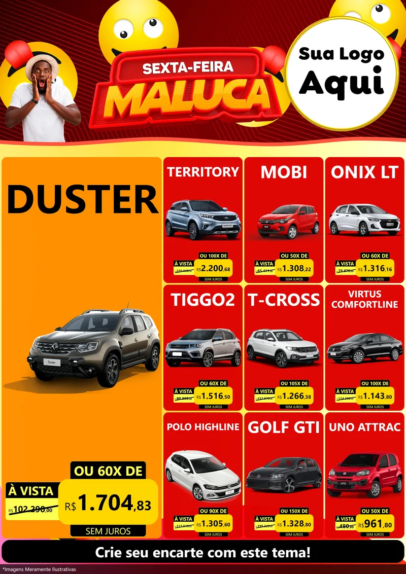 Modelo de Encarte para Encarte A4 Vertical com o tema Sexta-feira Maluca para Concessionaria de Carros