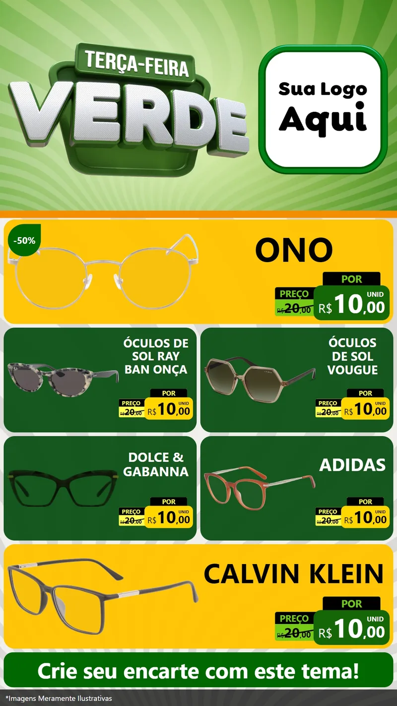 Modelo de TV para TV Vertical com o tema Terça - Feira Verde para Óticas