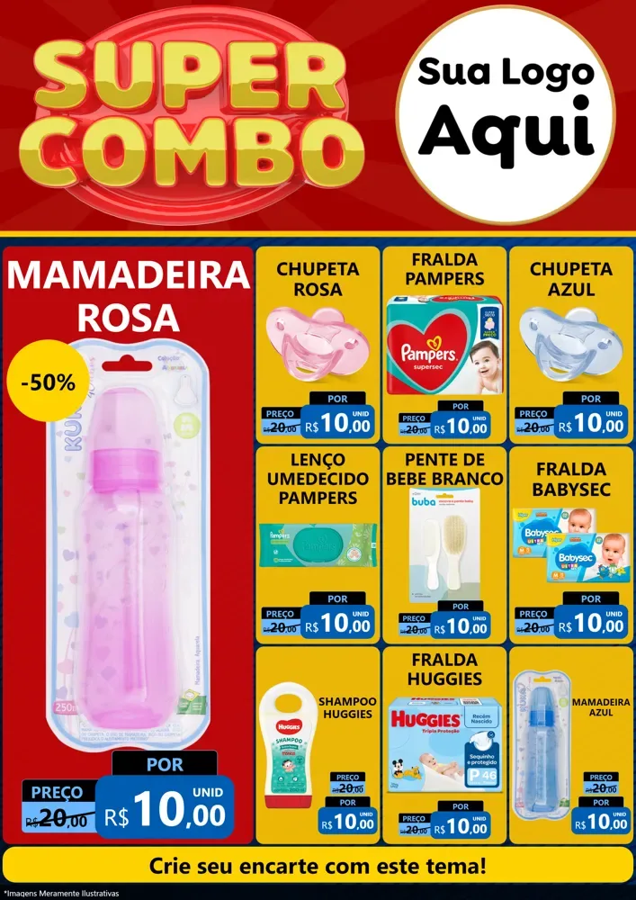 Modelo de Encarte para Encarte A4 Vertical com o tema Super Combo para Bebês