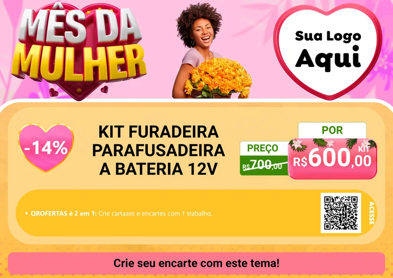 Modelo de Cartaz para Cartaz A4 Horizontal com o tema Mês da Mulher para Maquinas e Ferramentas