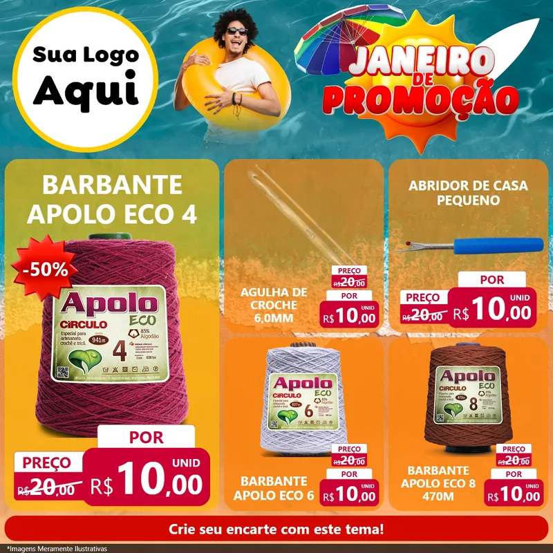 Modelo de Rede Social para Feed Facebook com o tema Janeiro de Promoção para Armarinho e Aviamentos