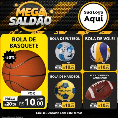 Modelo de Rede Social para Feed Facebook com o tema Mega Saldão para Artigos Esportivos