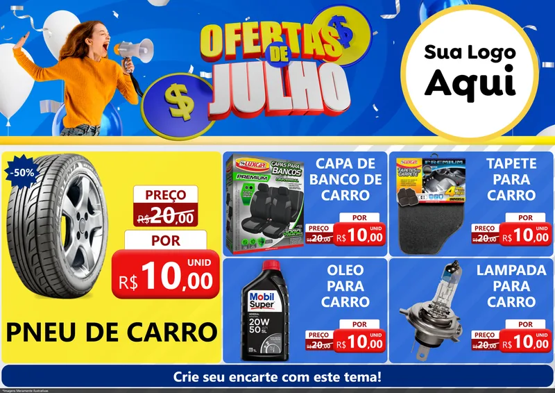 Modelo de Encarte para Encarte A4 Horizontal com o tema Ofertas de Julho para Auto peças