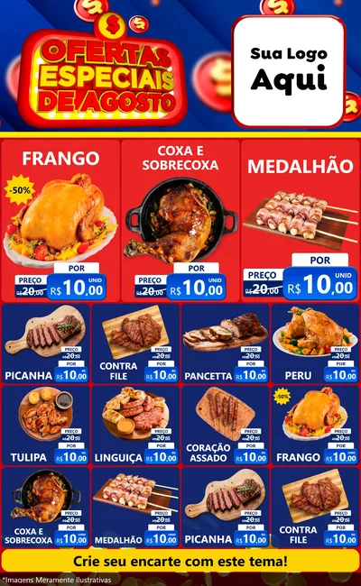 Modelo de Encarte para Encarte Grande com o tema Ofertas Especiais de Agosto para Assados