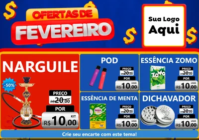 Modelo de Encarte para Encarte A4 Horizontal com o tema Ofertas de Fevereiro para Tabacaria