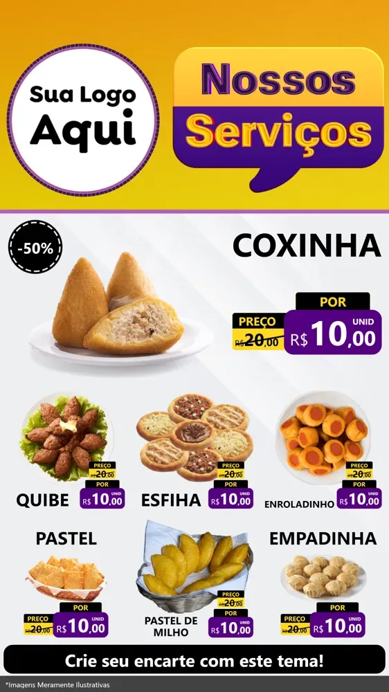 Modelo de Rede Social para Stories com o tema Nossos Serviços para Salgadaria