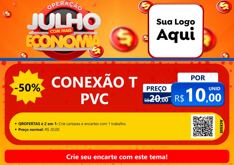 Modelo de Cartaz para Cartaz A4 Horizontal com o tema Operação Julho Com Mais Economia para Tubos e conexões