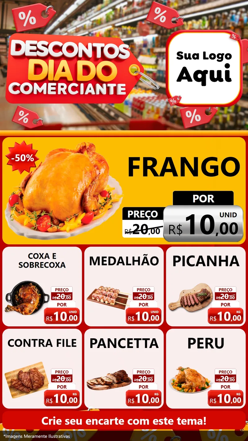 Modelo de Rede Social para Stories com o tema Descontos Dia do Comerciante para Assados