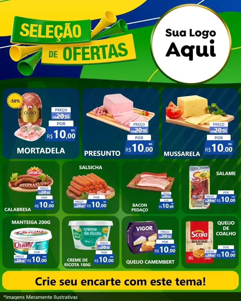 Modelo de Rede Social para Feed Instagram com o tema Seleção de Ofertas - Copa para Frios e Laticínios