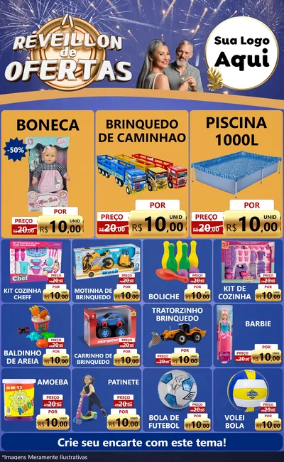 Modelo de Encarte para Encarte Grande com o tema Réveillon de Ofertas para Brinquedos