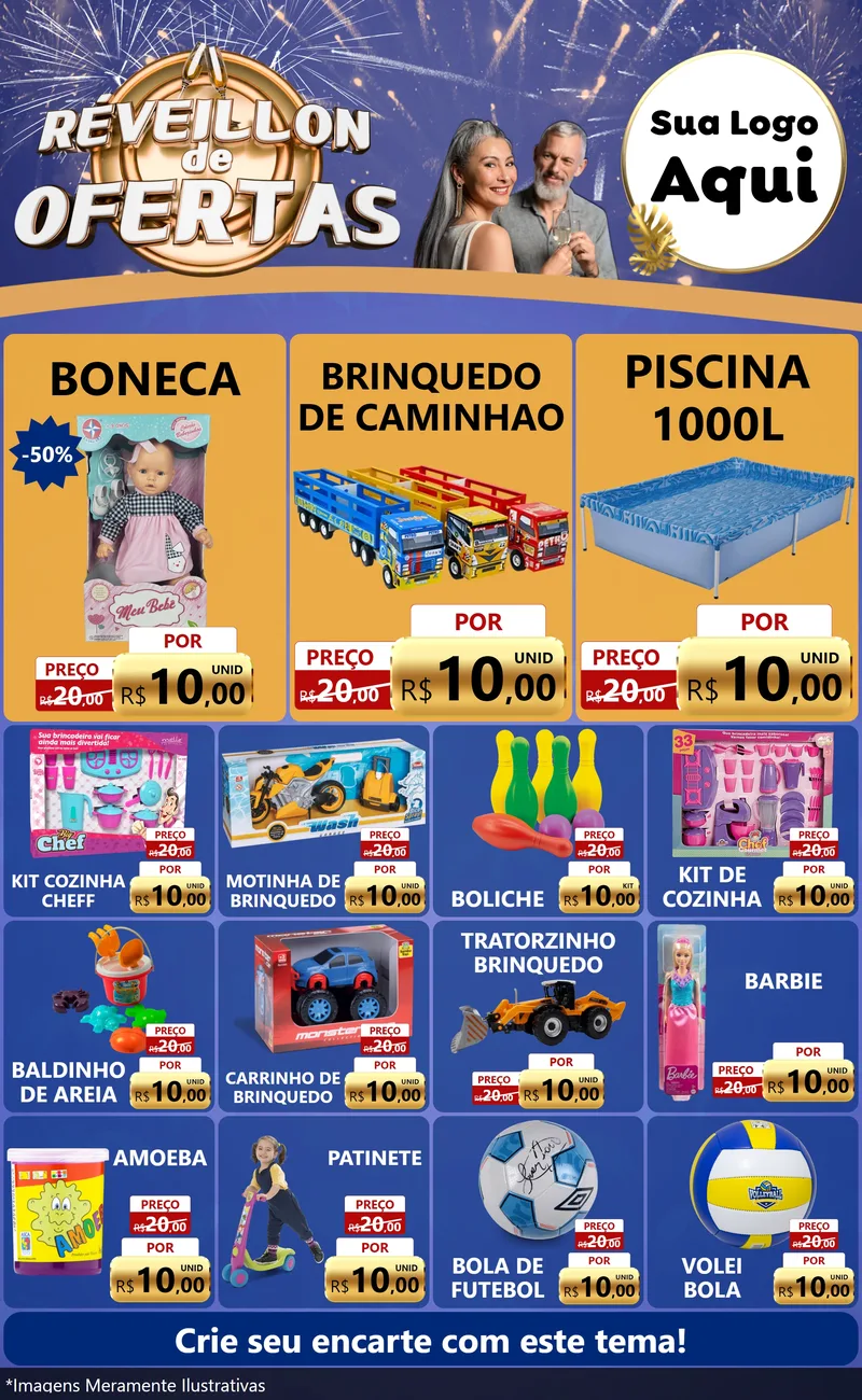 Modelo de Encarte para Encarte Grande com o tema Réveillon de Ofertas para Brinquedos
