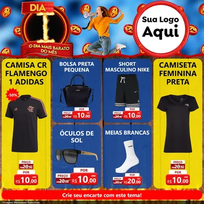 Modelo de Rede Social para Feed Facebook com o tema Dia I - O Dia Mais Barato Do Mês para Roupas e acessórios