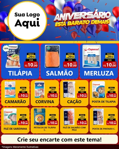 Modelo de Rede Social para Feed Instagram com o tema Aniversário para Peixaria