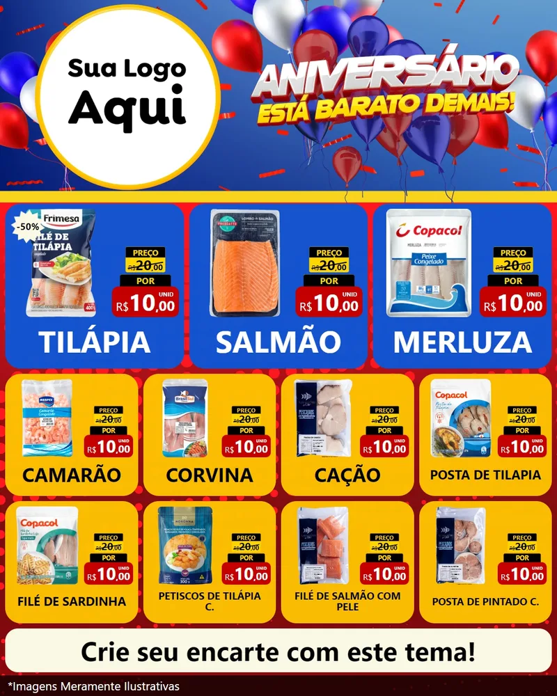Modelo de Rede Social para Feed Instagram com o tema Aniversário para Peixaria