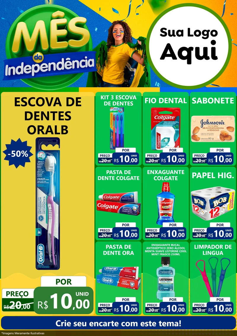 Modelo de Encarte para Encarte A4 Vertical com o tema Mês da Independência para Higiene Pessoal