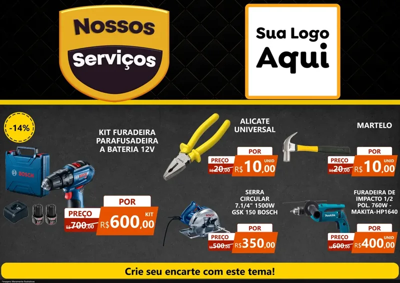Modelo de Encarte para Encarte A4 Horizontal com o tema Nossos Serviços para Maquinas e Ferramentas