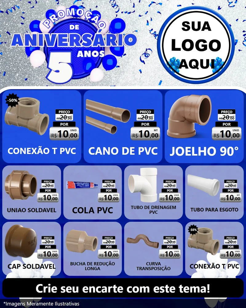 Modelo de Rede Social para Feed Instagram com o tema Promoção de Aniversário - 5 Anos para Tubos e conexões