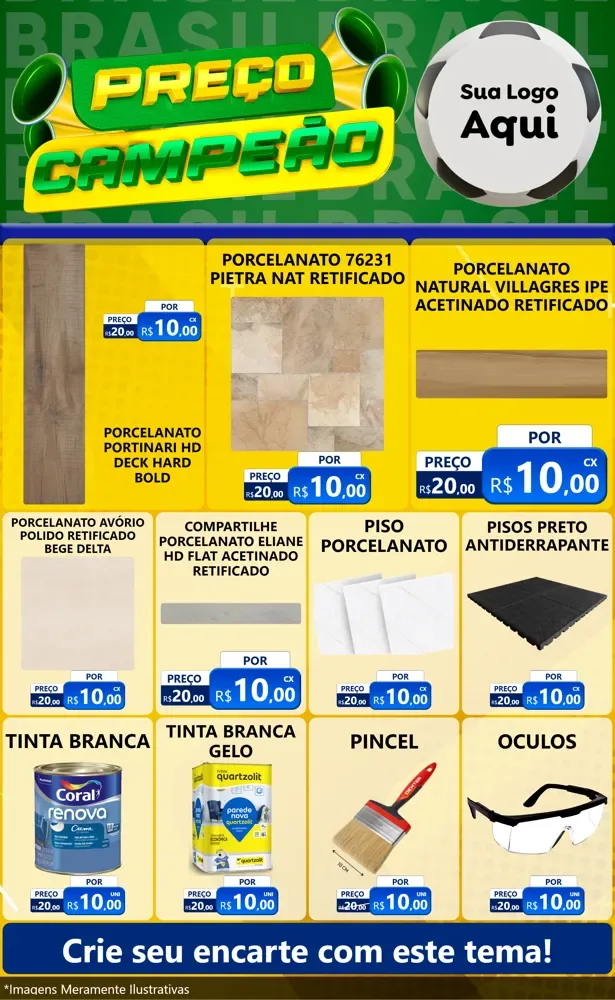 Modelo de Encarte para Encarte Grande com o tema Preço Campeão - Copa para Pisos e revestimentos