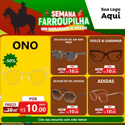 Modelo de Rede Social para Feed Facebook com o tema Semana Farroupilha - Uma Barbaridade de Ofertas para Óticas