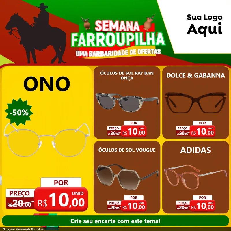 Modelo de Rede Social para Feed Facebook com o tema Semana Farroupilha - Uma Barbaridade de Ofertas para Óticas