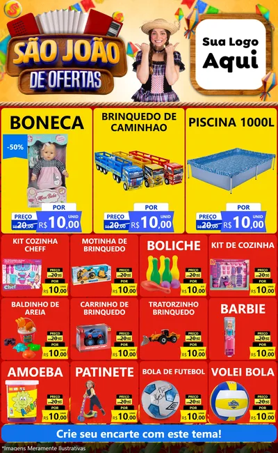 Modelo de Encarte para Encarte Grande com o tema São João de Ofertas para Brinquedos