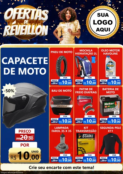 Modelo de Encarte para Encarte A4 Vertical com o tema Ofertas de Réveillon para Moto peças