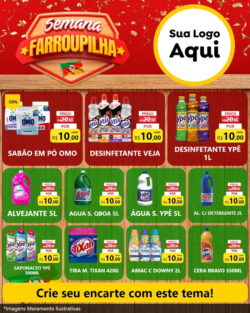 Modelo de Rede Social para Feed Instagram com o tema Semana Farroupilha para Produtos de Limpeza