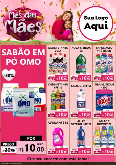 Modelo de Encarte para Encarte A4 Vertical com o tema Mês das Mães para Produtos de Limpeza