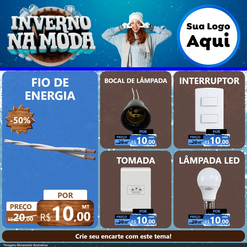 Modelo de Rede Social para Feed Facebook com o tema Inverno na Moda para Materiais Elétricos