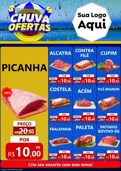 Modelo de Encarte para Encarte A4 Vertical com o tema Chuva de Ofertas para Açougue