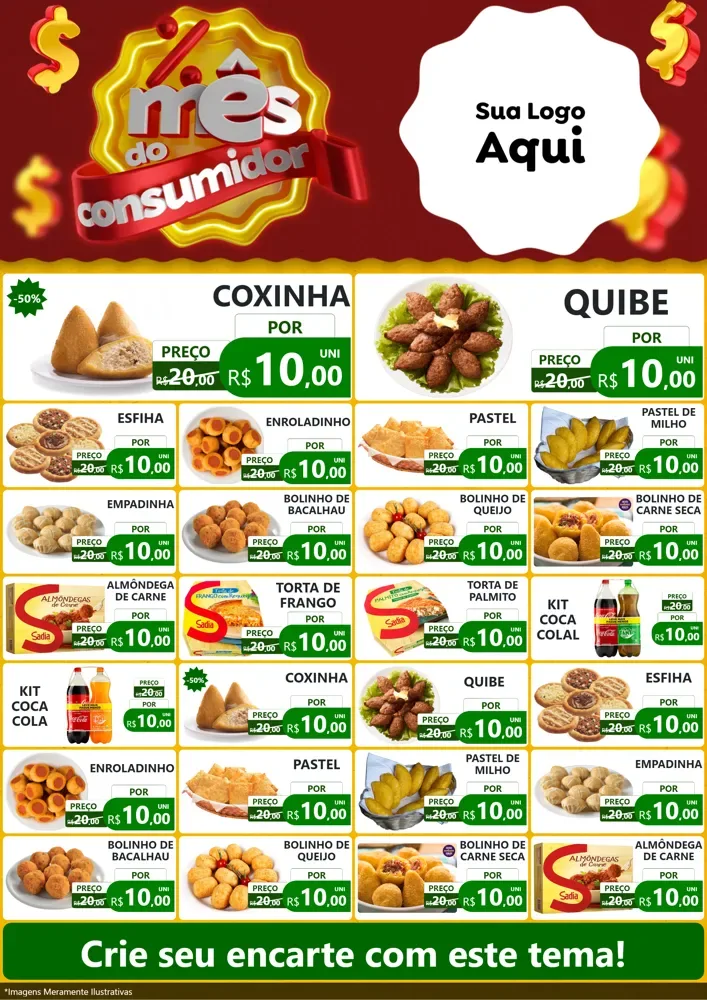 Modelo de Encarte para Encarte A4 Vertical com o tema Mês do consumidor para Salgadaria