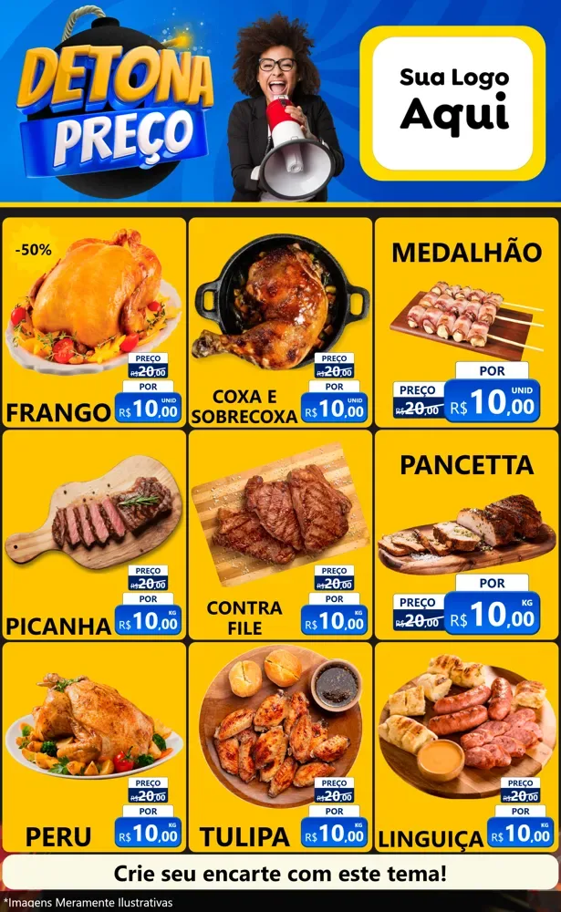 Modelo de Encarte para Encarte Grande com o tema Detona Preços para Assados