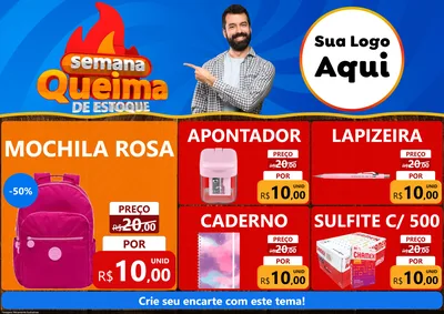 Modelo de Encarte para Encarte A4 Horizontal com o tema Semana Queima de Estoque para Papelaria