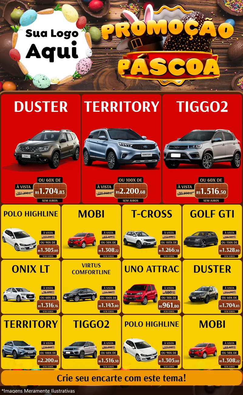 Modelo de Encarte para Encarte Grande com o tema Promoção Páscoa para Concessionaria de Carros